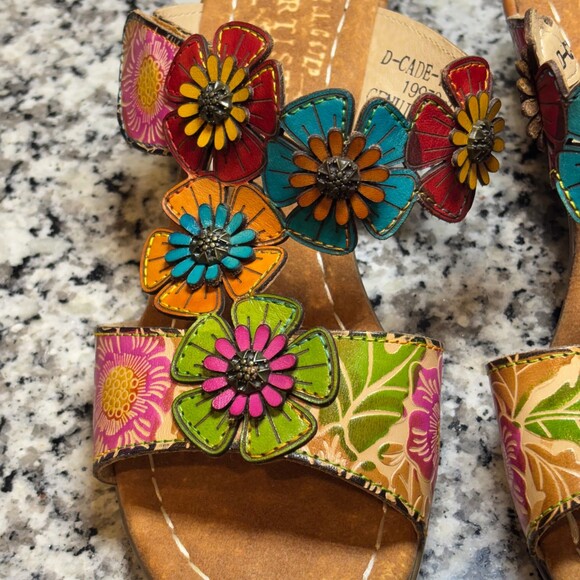 L’Artiste Spring Step Floral Leather Sandals Sz38 Boho Colored Slides - Picture 5 of 9